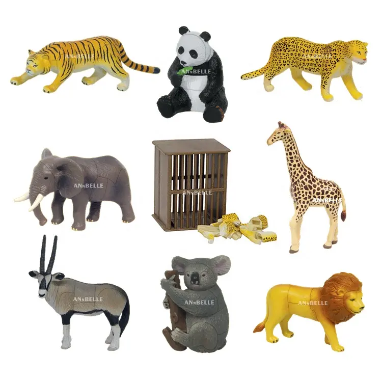 Puzzle d'animaux 3D, 60 pièces, blocs d'animaux, panda gemsbok, tigre, koala, léopard, girafe, éléphant, lion