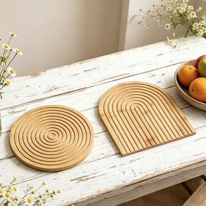 Tabla de cortar de bambú redonda con patrón de ondas de agua, bandeja multifuncional para servir pasteles, pan, té y fiestas. - Product Image 2