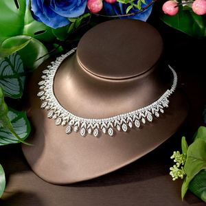 2025 nuevo conjunto de accesorios flor Ojo de caballo collar único pendientes Zirconia cúbica traje de novia boda fiesta S-158 - Product Image 5