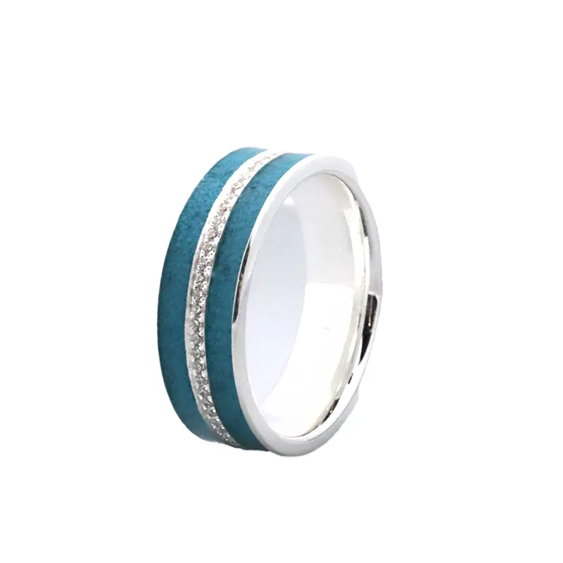 Best Selling Engagement 925 Sterling Silver Ring With Cz Diamond Blue Turquoise Inlay