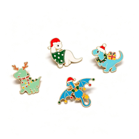 Épinglette en émail personnalisée de Noël, dinosaure mignon, dessin animé, chapeau de Père Noël, cadeau de fête, design en émail dur, imprimé UV, alliage de zinc, métal