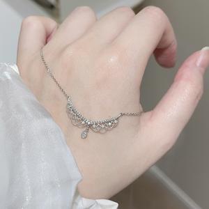 Collar con Colgante de Anillo de Plata de Ley S925 con Lazo de Princesa y Diamantes, Corona de Flores de Diamantes Brillantes, Dulce y Delicado, Estilo Hada - Product Image 4