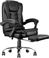 Chaise de bureau ergonomique pivotante et inclinable en cuir PU, confortable, avec dossier haut et fonction massage