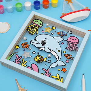Kit de cadre photo à peindre soi-même entièrement personnalisé, planche acrylique <span class=keywords><strong>dauphin</strong></span> sur cadre en bois pour enfants, cadre océanique acrylique pour décoration intérieure - Product Image 6