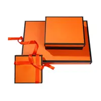 Cadeau ग्राहक उच्च गुणवत्ता पर्यावरण Friengly सरल फैंसी रंग विशेष सस्ते हार्ड नारंगी फ्लैट उपहार बॉक्स रिबन के साथ निजी Lable