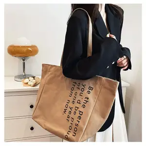 Wholesale Brown Oxford Canvas Fabric Tote Bags Thick Strap For Bag