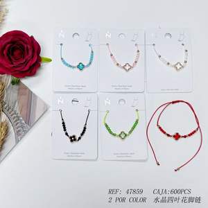 Tobillera de trébol de cuatro hojas de cristal, acero inoxidable, con cuentas, ajustable, joyería de moda para mujeres y niñas, regalo. - Product Image 2