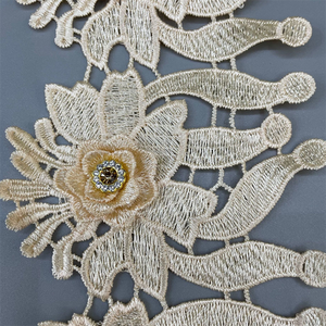 Nueva perla hecha a mano cuenta flor bordado borde encaje guipur recorte tela 3D cinturón nupcial cinta encaje vestido decoración costura - Product Image 3