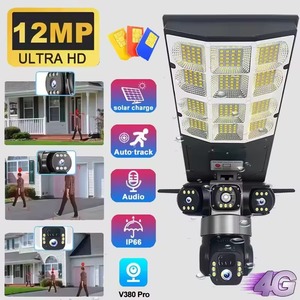 Caméra de surveillance solaire sans fil extérieure 12MP 6K à 3 objectifs V380 Pro WiFi 4G avec carte SIM, caméra de sécurité CCTV et éclairage public solaire - Product Image 2