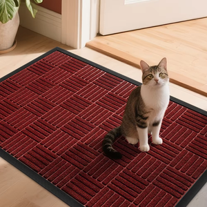 Tapis d'entrée moderne rouge rembourré, design puzzle simple, résistant à la poussière et à la saleté, pour maison, bureau, hôtel, facile à nettoyer - Product Image 1