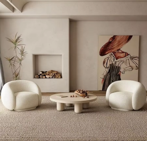 Sofá Perezoso de Lana de Cordero, Silla de Tela Bouclé Blanca Crema, Silla de Acento para Salón de Lana de Cordero, Sofá Individual - Product Image 4