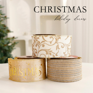 Ruban en velours festif avec imprimé Joyeux Noël, bordure métallique, parfait pour la décoration de la maison, ruban floqué Joyeux Noël pour l'artisanat et le bricolage - Product Image 4