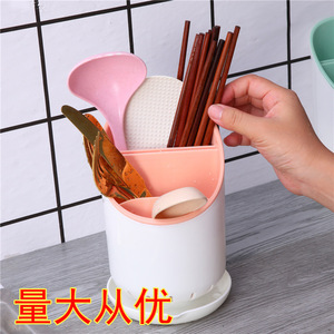 Support de rangement de cuisine en plastique à double couche détachable pour baguettes et cuillères, avec base de drainage pour ustensiles - Product Image 2