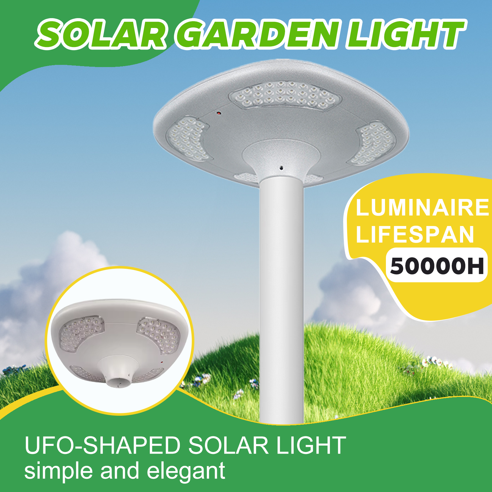 Warm White LED Solar Pathway Light with Time Sensor Monocrystalline Panel IP65 Rating