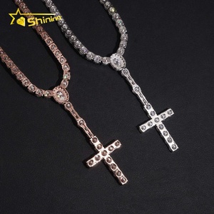 Disponibilità Locale Spedizione Veloce Collana con Pendente a Croce in <span class=keywords><strong>Argento</strong></span> Sterling 925 e Moissanite, Catena Tennis <span class=keywords><strong>Rosario</strong></span> da 5mm - Product Image 4