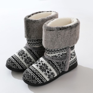 <strong>Womens</strong> <strong>Slipper</strong> <strong>Boots</strong> Warm House Shoes for <strong>Women</strong> Fuzzy Fleece Knitted Booties With Memory Foam - Product Image 6