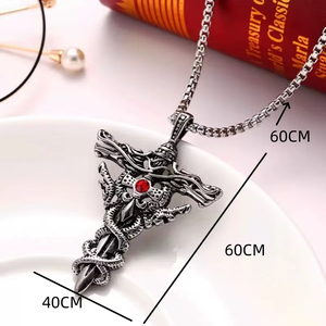 Punk-Mode Titan-Stahlkette für Männer, Legierung Doppeldrachen-Schwert-Anhänger Choker <span class=keywords><strong>Ring</strong></span>, Vintage Böser Blick Kreuz Schmuck Geschenk - Product Image 2