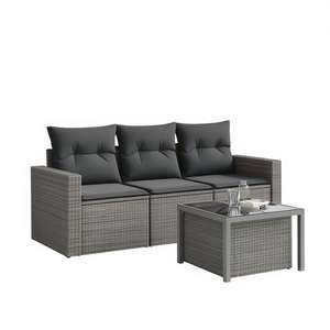 Ensemble de canapés de jardin en rotin gris avec structure en acier et verre trempé, mobilier d'extérieur pour jardin, style contemporain, 3 places - Product Image 1