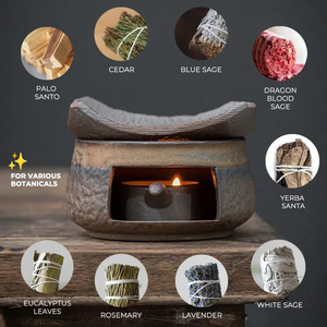 Poêle d'aromathérapie vintage en poterie artisanale cuite à sec, résistant à la chaleur, pour la maison et le bureau, <span class=keywords><strong>avec</strong></span> bougies incluses, pour un thé chaud - Product Image 3