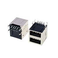 Connecteur USB 2.0 double port Type A 8 broches femelle, montage DIP à angle droit, courant nominal 1,5 A, DC 5 V pour composants informatiques