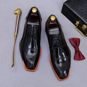 Chaussures pour hommes ASTON M.JAZZ en cuir véritable respirantes à lacets, style Oxford pointu, légères, antidérapantes, design patchwork, habillées - Product Image 2