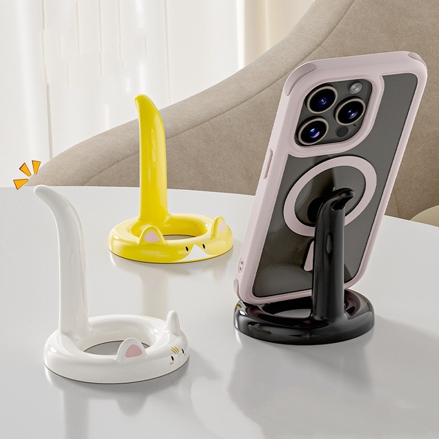 Creative cat Phone Holder Plastic Cartoon Cute Holder for Eating and Watching TV Shows, Can Be Placed Horizontally
