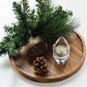 Acacia Wood Round Serving <b>Tray</b> Large Solid Wood Dish For Tea Dried Fruit Platter - Product Image 4
