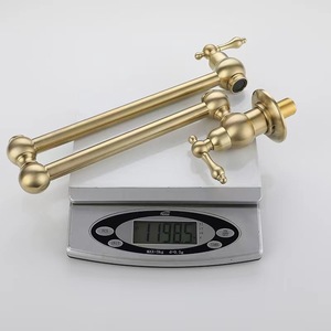 Classic Brass Single-hole Wall-mounted Pull-out Kitchen Basin Faucet Brushed Gold and <strong>Black</strong> Finish Dual Handle Foldable <strong>Taps</strong> - Product Image 4