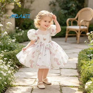 MQATZ Vestito Estivo per Bambina con Fiori, Abito da Festa per Bambine con Stampa e Maniche Corte, Decorato con Fiori per Bambini - Product Image 1