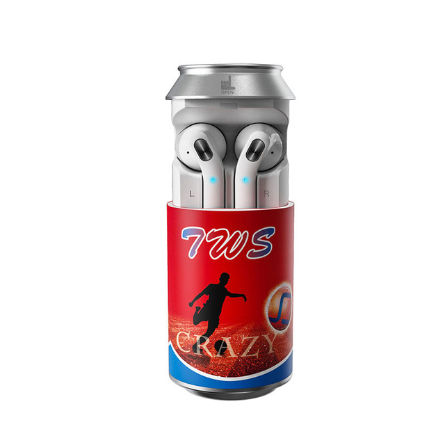 Creative Modern Promotional Gift Custom Digital Printed Cola Can Shape Plastic Wireless Earbuds Portable Design ROHS/CE/FCC