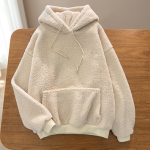 Automne hiver nouveauté femmes ample à manches longues pull solide bleu velours cachemire à capuche sweat confortable décontracté - Product Image 2