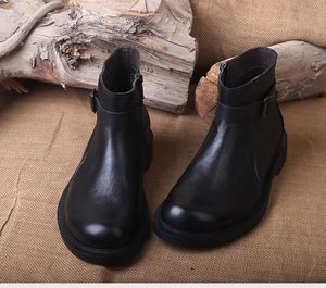 Bottes montantes en cuir véritable pour hommes, bout rond, avec boucle, semelle extérieure en caoutchouc antidérapante, chaussures de ville pour le travail, livraison directe - Product Image 5