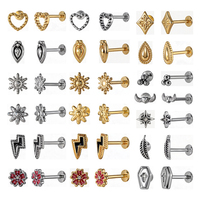 Anting-anting tusuk bibir berbahan baja bedah 316L, model tetesan air mata emas dengan manik-manik, untuk Monroe, Medusa, Helix, Tragus, perhiasan tindik wanita, ukuran 16G