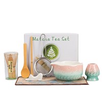 Nouvel ensemble coloré de cérémonie du thé de style chinois, comprenant un bol à matcha en céramique et un ensemble d'accessoires pour le fouettage du thé (Chasen)
