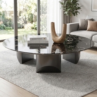 Luxuriöser Marmor-Couchtisch Wohnzimmer Runder Beistelltisch für Zuhause Moderner Hochwertiger Neuer Designer Italienischer Schwarzer Couchtisch