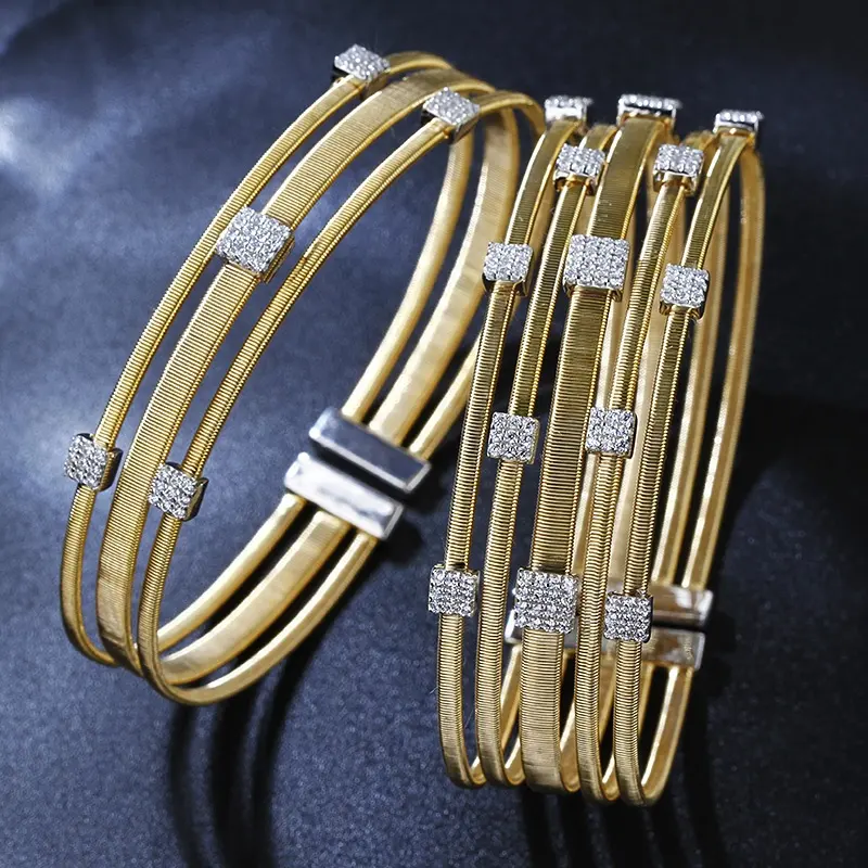 modisch zirkon gestapelter flexibler tubagas-armreif 925 sterling-silber italien seil 18k gold-armband für damen diamantschmuck
