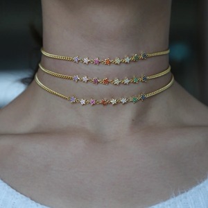 <span class=keywords><strong>Collana</strong></span> girocollo con stella a catena arcobaleno cz con ciondolo a moneta placcata in oro per natale - Product Image 3