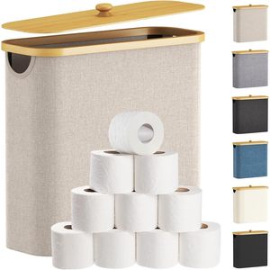 Oxford Cloth Storage <b>Basket</b> With Bamboo Lid Rectangle <b>Foldable</b> For Bathroom Storage Beige Gray Black Navy Blue Off White - Product Image 1