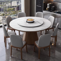 Modernes Esszimmer-Set aus Massivholz mit Runder Steinplatte, 2m 6-Sitzer Tisch und Stühle, Langlebig für Apartments, Hotels, Villen und Wohnzimmer
