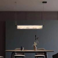Suspension minimaliste multi-têtes réglable en hauteur, avec anneau et pendentif central en marbre, pour salle à manger et restaurant, en albâtre naturel et cuivre