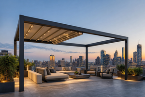 Pergola moderne en aluminium RKOVE RK-E2 3*4 avec toit rétractable motorisé et éclairage LED, gazebo de jardin extérieur - Product Image 5