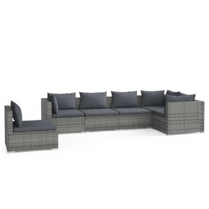 Ensemble de salon de jardin modulaire en polyrotin gris 6 pièces, mobilier d'extérieur au design contemporain - Product Image 1