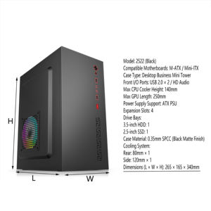 Chasis Empresarial Económico Compatible con M-ATX/<span class=keywords><strong>Mini</strong></span>-ITX, Fuente de Alimentación ATX y GPU de 250 mm, Ideal para Ensamblajes de <span class=keywords><strong>PC</strong></span> de Oficina - Product Image 2