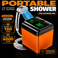 Douche portable d'extérieur en ABS avec batterie rechargeable, capteur de température et ventouse pour camping, chantier et usage domestique
