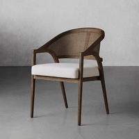 Sillón de Madera Maciza de Alta Calidad con Respaldo de Ratán y Asiento Acolchado, Silla de Comedor Ergonómica de Diseño Moderno y Minimalista