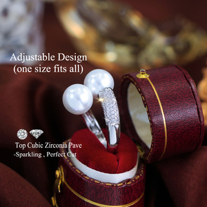 Anelli Regolabili con Doppia Grande Perla e Zirconi Cubici Brillanti per Donne, Gioielli per Feste, Fidanzamento, Anniversario e Matrimonio - Product Image 5