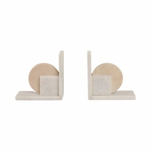 Fermalibri in Travertino e Marmo, Design Geometrico, Arredamento Contemporaneo per Biblioteca Domestica, Accessori Eleganti per Libri - Product Image 1