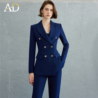 ODM OEM 2024 bleu foncé coupe ajustée bouton avant col en v blazers de bureau d'affaires luxe haut de gamme femmes travail costume et manteaux en gros