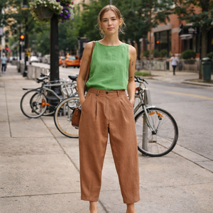 <span class=keywords><strong>Pantaloni</strong></span> Lunghi in <span class=keywords><strong>Lino</strong></span> <span class=keywords><strong>Marrone</strong></span> su Misura, Comodi e Larghi per Donna, Fornitore <span class=keywords><strong>di</strong></span> Alta Qualità <span class=keywords><strong>di</strong></span> Abbigliamento Femminile - Product Image 1