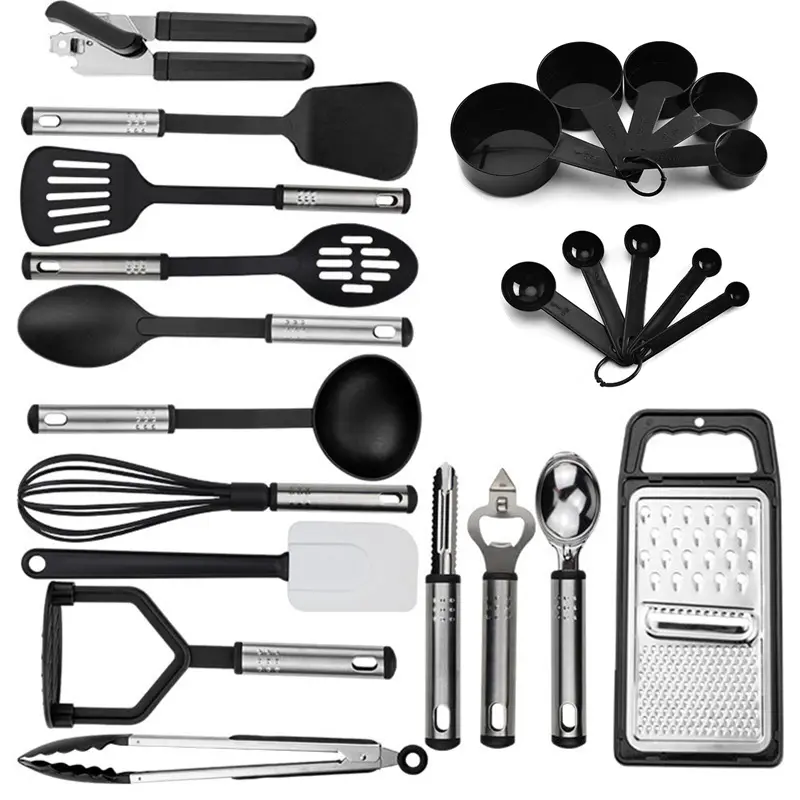 Wholesale 24Pcs Stainless Steel Handle Silicone Nylon Spoon Spatula Chef Kitchen Tools Cooking Utensil Set